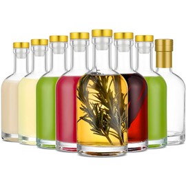 Danmu 8 Pack Glass Bottles with Lids 12 oz Airtight Leakproof,Thick Base 375ml Glass Bottles for Hot Sauce,Wine,Kombucha,Mead,Syrup,Vanilla Extract,Soda,Shrink Capsules Included