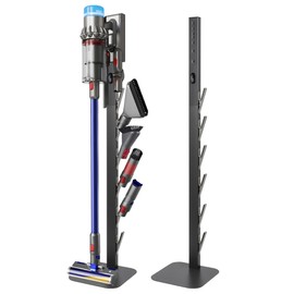 Vacuum Stand Holder for Dyson Gen5 V8 V15 V12 V11 V10 V7 V6, Metal Floor Docking Station with Built-in Cord Management, Storage Bracket Organizer with 6 Hooks for Cordless Vacuum Cleaner & Accessories
