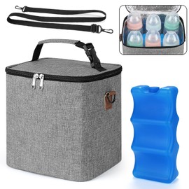Accmor Breastmilk Cooler Bag with Ice Pack, Baby Bottle Cooler Bags, Insulated Bottle Cooler Tote Bags On The Go, Fits 6 Large 9oz Bottles, for Nursing Mom Daycare Travel, Grey