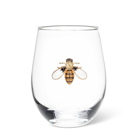 Abbott Collection Stemless Wine Glass with Jewelled Bee - Glass/Metal, Clear/Gold, 4.5" H (16oz)