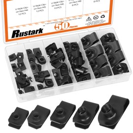 Rustark 50Pcs M4 M5 M6 M8 M10 Auto Car U-Clip U Nut Assortment Kit Black U Style Clip-on Nuts Carbon Steel U Nuts Clip U-Shaped Nut for Dash Door Panel Interior Cars Motorcycle