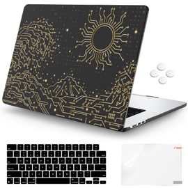 iCasso Compatible with MacBook Air 13 inch Case 2021, 2020-2018 Release M1 A2337 A2179 A1932 with Touch ID + Keyboard Cover + Screen Protector, Matte Hard Shell Case, Tech Waves Black Line