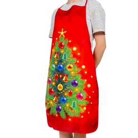 LONTG Christmas Aprons for Men Women Adult Christmas Tree Apron Cartoon Kitchen Aprons for Xmas Party Chef Cooking Restaurant Baking BBQ Home Kitchen Cooking Christmas Dinner Party Supplies