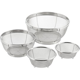 Yoshikawa Colander, 4-piece (5.1, 5.9, 7.5, 9.8 inches (13, 15, 19, 25 cm)), Stainless Steel, 4-Size Set, Mizulead II, Tsubame Sanjo, Made in Japan, SJ3468