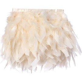 5 Yards Turkey Feathers Fringe Trim Width 4-6 inches for Crafts Clothing Decoration Craft Feather Fringe Trim Clothing Accessories (Beige)