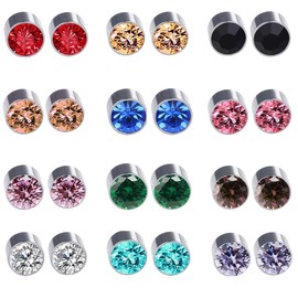 Spiritlele 12 Pairs Colors Round Rhinestone Magnetic Earrings Clip on Non Piercing Earrings Set for Women Girls 6MM