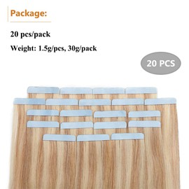 Elailite Tape in Hair Extensions Human Hair Thin Type 1.5g/pcs - 20Pcs 100% Real Natural Remy Hair Skin Weft Extension (#18/613 Ash Blonde Mix Bleach Blonde, 18 inches)