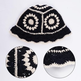 Crochet Bucket Hat Women, Knitted Bucket Hat Floral Knitted Hat, Crochet Hat for Black Women Fashion Outdoor