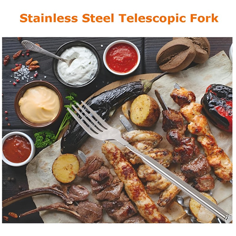 Lamdo Extendable Fork, 8.7-25.4in Stainless Steel Dinner Fruit Dessert Retractable