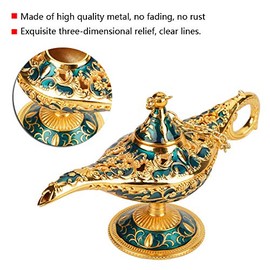 Estink Genie Light Lamp, Metal Carved Wish Light Lamp, Hollow Decoration, 12 x 4.5 x 6.5 cm (Golden Lace Blue)