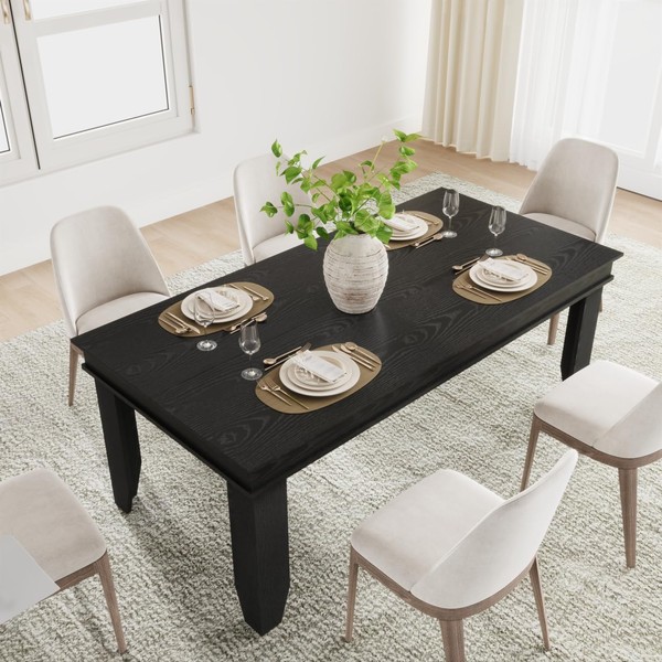 Farmhouse Dining Table for 6-8 People, 70.87" Long Wooden Kitchen