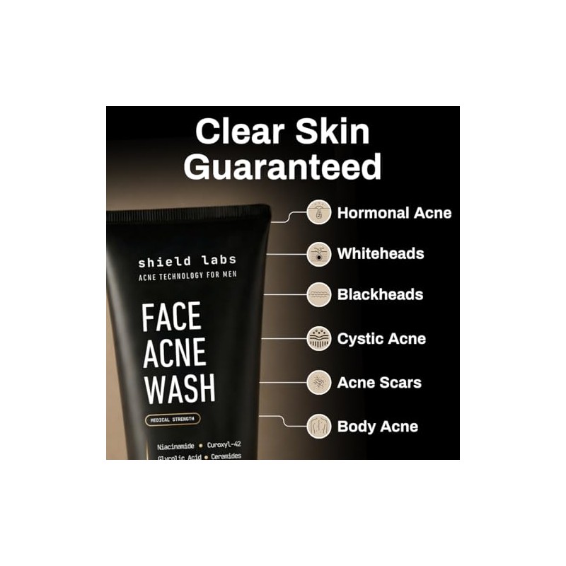 Shield System, Acne System for Men, Face Wash, Moisturizer, Pimple