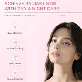 Sakura Skincare Set, Skin Care for Teenage Girls and Women, Gentle and Glow Skin Beauty Gift Set, 6-Piece Face Care Set, Cleansing Toner, Face Cream, Serum, Eye Serum, Sunscreen