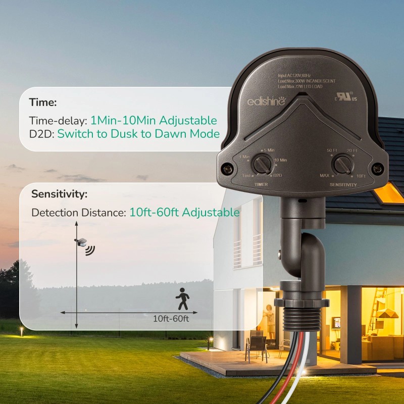 DEWENWILS EDISHINE Motion Sensor, Automatic Dusk to Dawn,120V AC Motion