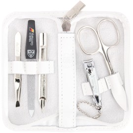 3 Swords Germany - brand quality 5 piece manicure pedicure grooming kit set for professional finger & toe nail care scissors clipper genuine leather white case in gift box, Made in Germany