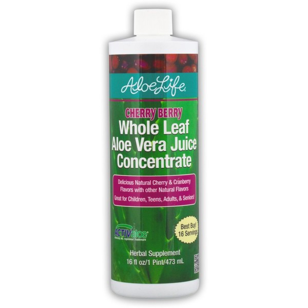 Aloe Life - Whole Leaf Aloe Vera Juice Concentrate, Soothing Relief for Indigestion, Antioxidant Catalyst, Supports Energy & Wellness, Certified Organic Aloe Leaves, Gluten-Free (Cherry Berry, 16 oz)