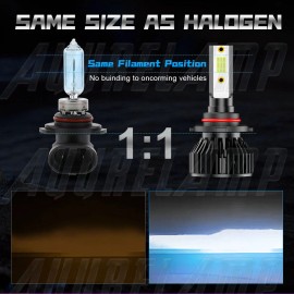 AuureLamp Ice blue 9012 HIR2 LED Headlight Bulbs High Low Beam Kit 90W 8000K Super Bright