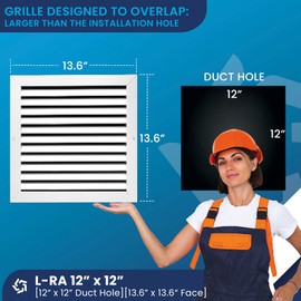 12" x 12" Duct Hole [13.6" x 13.6" Face] Aluminum Return Grille HVAC Ceiling or Sidewall - Rustproof - Fixed Blades - No Louver, No Filter, No Adjustable Fins, Without Damper