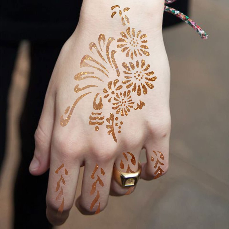 16Sheets Henna Tattoo Stencils Kit for Hand, Reusable Indian Arabian