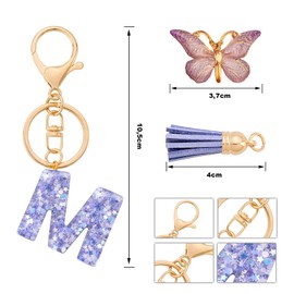 MORSUNBELA Keyring Letter Keyring with Initial Letter Butterfly Keyring Teenager Girls, purple-z