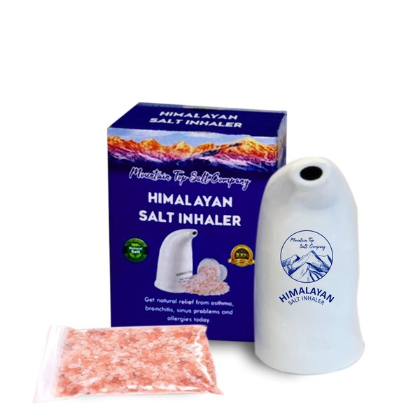 Mountain Top Salt Company Ceramic Himalayan Salt Inhaler with Himalayan Pink Crystal Salt – Great for Allergy, Asthma Relief, and Other Respiratory Conditions – Handheld and Portable