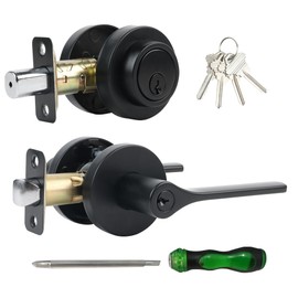 ZEVAWAY Keyed Alike Front Door Handle and Deadbolt Set,Roundness Heavy Duty Door Handle with Deadbolt Locks,Deadbolt Lock and Door Knob Set for Exterior Doors (Matte Black,1pack)