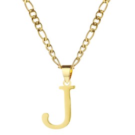 kelistom Gold Initial Necklace for Women Men 14K Gold Silver Tone Stainless Steel Letters Figaro Chain Necklace, Capital Monogram Necklace Alphabets from A-Z (J, Gold, chain length:22")