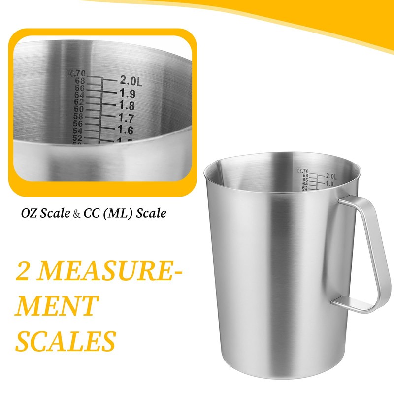 Stainless Steel Measuring Cup with Handle and Pour Lip, 2000ml