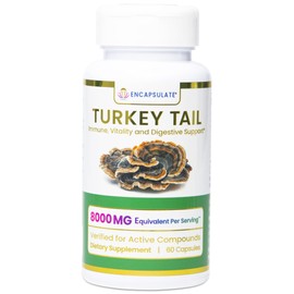 ENCAPSULATE Turkey Tail Capsules 8000mg – Premium Organic Fruiting Body 8:1 Extract – Adaptogen Mushroom Supplement for Digestive, Gut & Immune Support – Lab Tested & Max Bioavailability – 60 Count