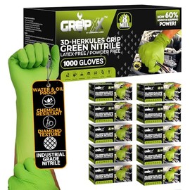 GRIPXX Herkules Grip Heavy Duty 8Mil Green Nitrile Gloves,3D Raised Diamond Texture-Latex & Powder Free-Industrial, Mechanic (10, Medium)