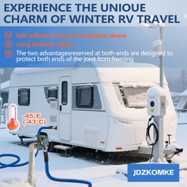 JDZKOMKE 50FT(15FT-100FT) Heated RV Water Hose - Freeze Protection Down to -45°F, Heavy-Duty PVC & Brass Fittings, 1/2" ID Lead-Free Hose for Camping/Poultry Farms