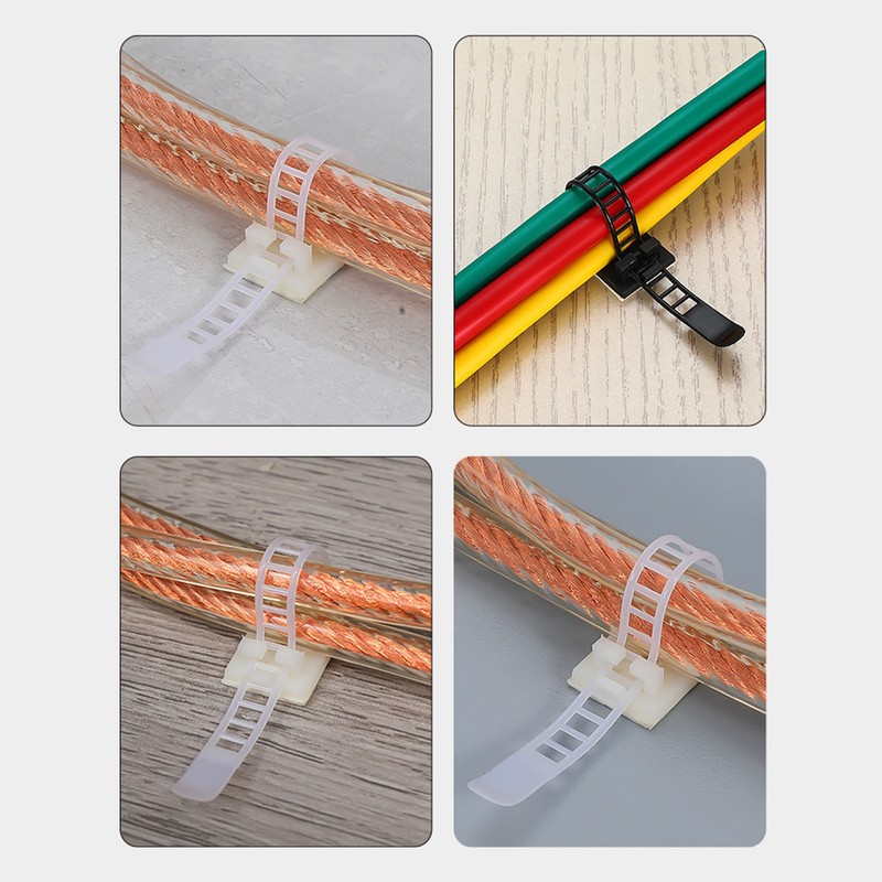 100Pcs Adhesive Cable Management Clips Adjustable Nylon Strap Ties Wire