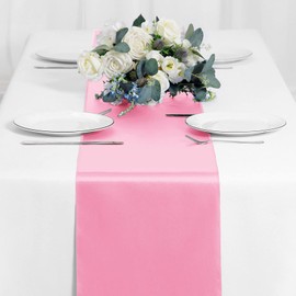 BEDDEB 12-Pack Pink Satin Table Runner 12 x 108 Inch Long Table Runner for Wedding, Blue Birthday Party Decorations, Premium Table Runners for Banquets, Graduations, Engagements