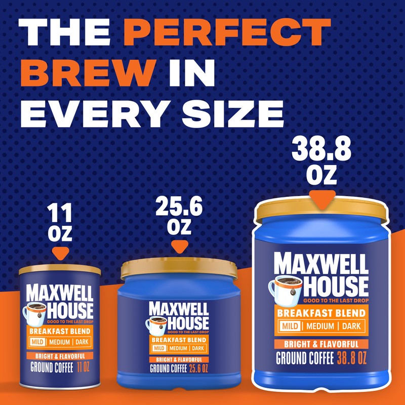 Maxwell House Breakfast Blend Mild Roast Ground Coffee, 38.8 oz