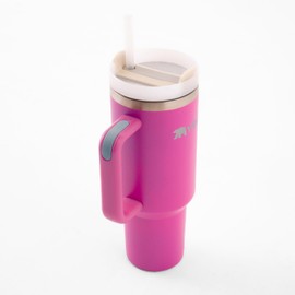 YOGI - Vaso fucsia con asa y tapa de popote, acero inoxidable, forro de cerámica, taza de viaje, vaso de agua sellado al aspiradora con asa, 40 onzas
