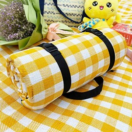 PEVA Roll-Up Checkered Waterproof Picnic Mat (Large, 4-Person) 200x150 Black White Check