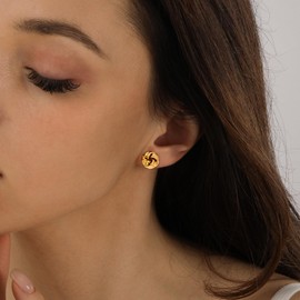 Bheop Chunky Gold Knot Stud Earrings for Women 14K Gold Plated Earrings Simple Dainty Twisted Circle Round Earrings Everyday Wear Hypoallergenic Lightweight Jewelry Trendy Cute Gifts