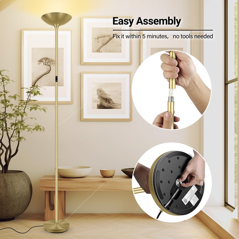 BoostArea Dimmable Floor Lamp,30W 3000LM Super Bright LED Torchiere Standing