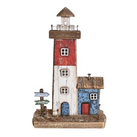 Morning View Wooden Lighthouse Decoration Nautical Decor Wood Lighthouse Ornament Decorative Lighthouse Tabletop Beach Decorations Coastal Decor Ocean Sea Home Decor Beach House Decor (10.16" H)