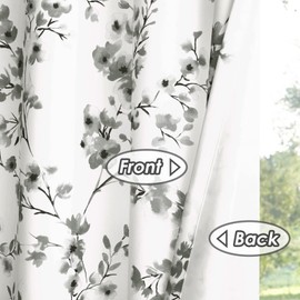 Melodieux Floral Curtains 96 Inches Long for Living Room, Farmhouse Grey Apricot Flower Print White Decorative Grommet Drapes, 52x96 Inch, 2 Panels