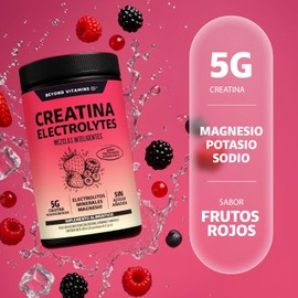 BEYOND VITAMINS Creatina Monohidratada con Electrolitos y Ciclodextrina para Mejor Absorción e Hidratación Bebida Efervescente con Vitaminas y Minerales Sin Azúcar 30 Porciones (Frutos Rojos)