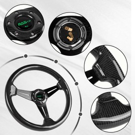 RASTP Carbon Fiber Racing Steering Wheel, 13.8”/350mm 6 Bolts Steering Wheel Universal for Most Vehicle/Racing Car