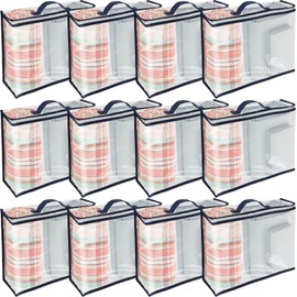 TKSDWBLTY 12 Packs Clear PVC Organizing Bags with Zipper Storage Bags Waterproof Dustproof Blankets Bed Sheet Storage Bag 15.7x11.8x3.9 Inch with Handle