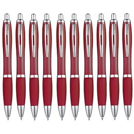 Libetui Set of 10 Ergonomic Ballpoint Pens Dark Red Ballpoint Pens Blue Writing Non-Slip Grip Large Capacity Blue Bordeaux Retractable Ballpoint Pen Burgundy