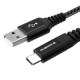 Ambrane Cable Trenzado Tipo C irrompible de Carga rápida 3a de 1,5 Metros Compatible con portátil, Tableta, teléfono Inteligente, irrompible, Carga...