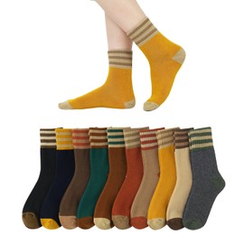 DAMILY Women's Warm Winter Socks, Women's, Cold Protection, 10 Pair Set, Warm Socks, Thick, Fleece Lined, Casual, Colorful Socks, Stylish, Outdoor, Crew Socks, Heat Retention, 8.7 - 9.8 inches (22 - 25 cm), Indoor, 10 colors