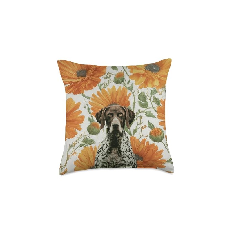German Shorthaired Pointer Yellow Calendula Spring Flowers Throw Pillow