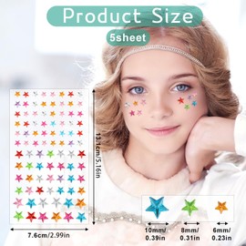 5 Pcs Star Face Gems Stickers, Colorful Star Face Stickers Self Adhesive Crystal Acrylic Faces Jewels for Women Rave Accessories for Parties Festival Daily Use