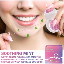 Woven Dental Floss Coconut Oil Infused Expanding Dental Floss, Oral Care Stretchable Floss, Mint 33yd Pink, Pack of 2
