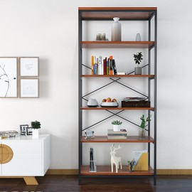 5 Tier Industrial Bookshelf, Vintage Standing Storage Shelf, Display Shelving Units, Tall Bookcase, Industrial Metal Book Shelves for Living Room Bedroom and Home Office